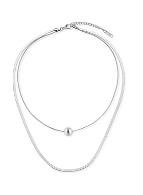 kitsh圆球双层项链女银色蛇骨链
