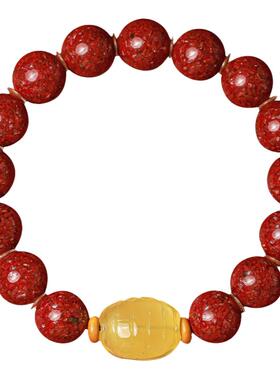 朱砂湘西晶体砂手串粗男款本命年富甲天下蜜蜡手链送男友龙年礼物