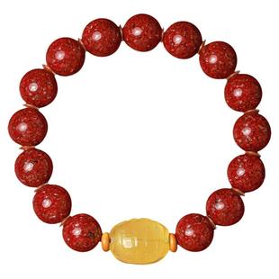 朱砂湘西晶体砂手串粗男款本命年富甲天下蜜蜡手链送男友龙年礼物