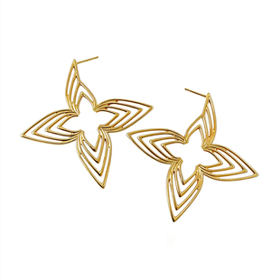 钟楚曦同款欧美字母大V金属圆圈耳环四叶花朵高级感耳钉迪丽热巴