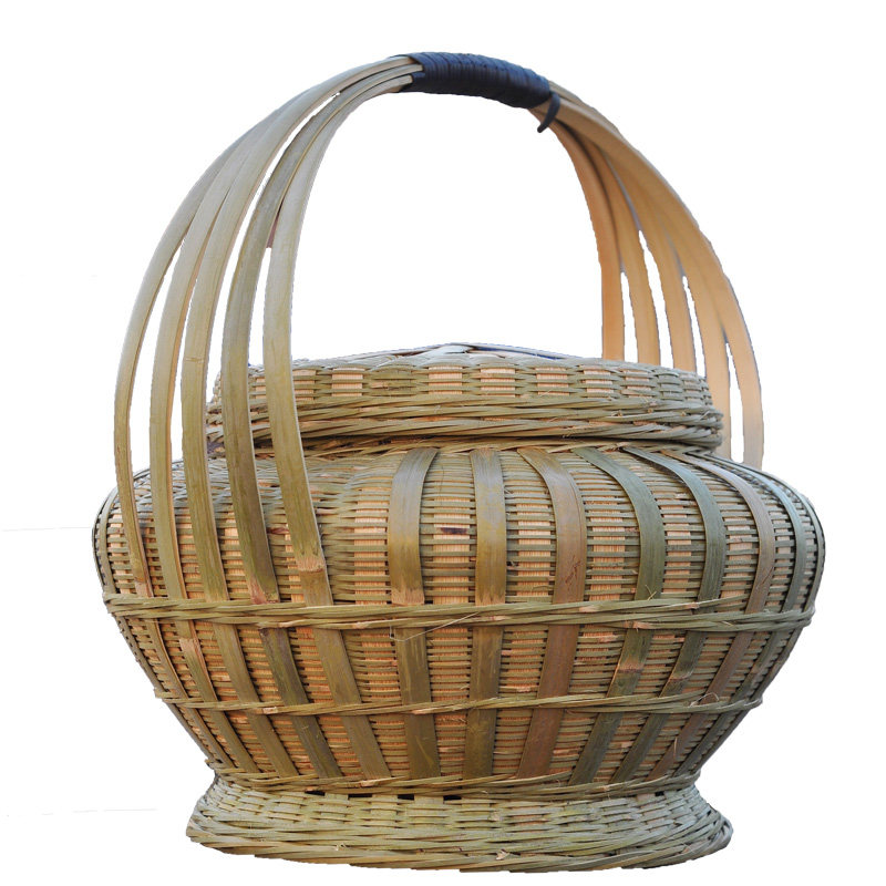壮族精品大竹篮手提篮竹编织制品茶壶篮子水果筐礼品蓝海鲜收纳篓