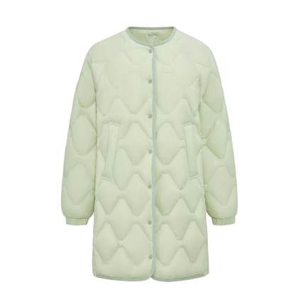 雪中飞2025秋冬新款女士中长款轻薄圆领羽绒服休闲外套宽松米白A