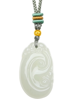 六桂福珠宝足金镶玉吊坠