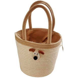 可爱水桶编织包女2024新款夏季海边休闲度假包提篮花篮手拎单肩包