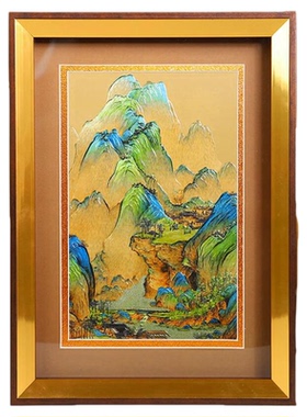 千里江山铜雕画摆台客厅书房挂画