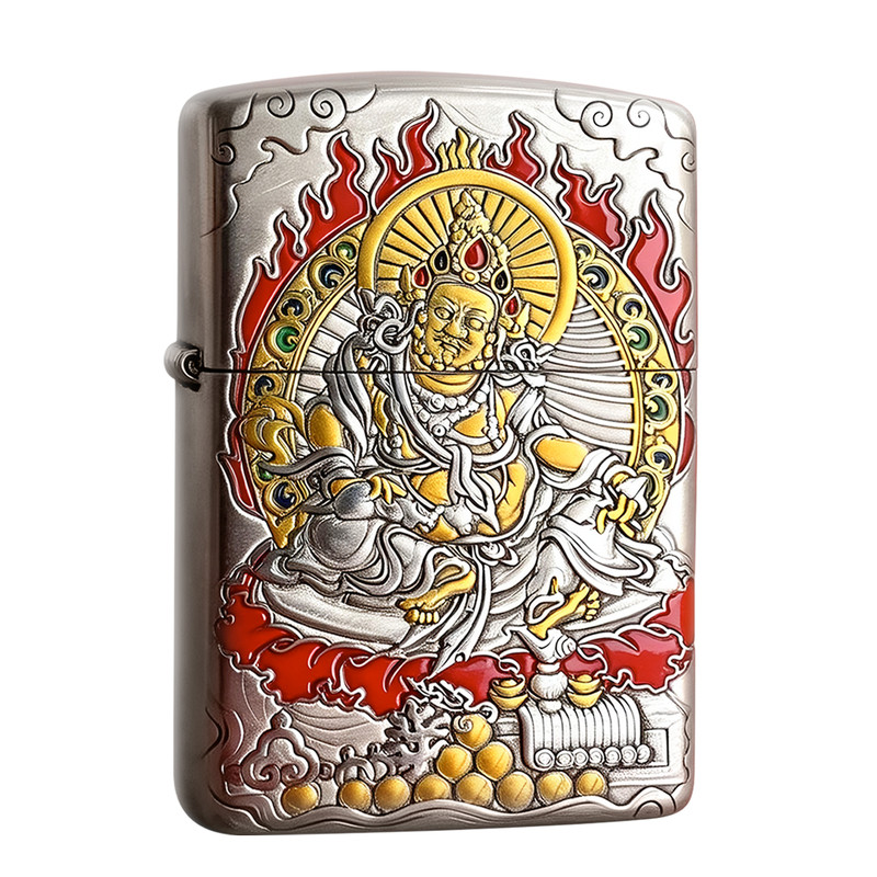 Zippo镀银黄财神珐琅彩男士送礼