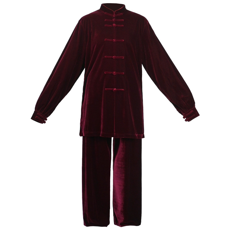 秋冬加厚中长款金丝绒太极服女春秋男款高档南韩绒太极拳练功服装