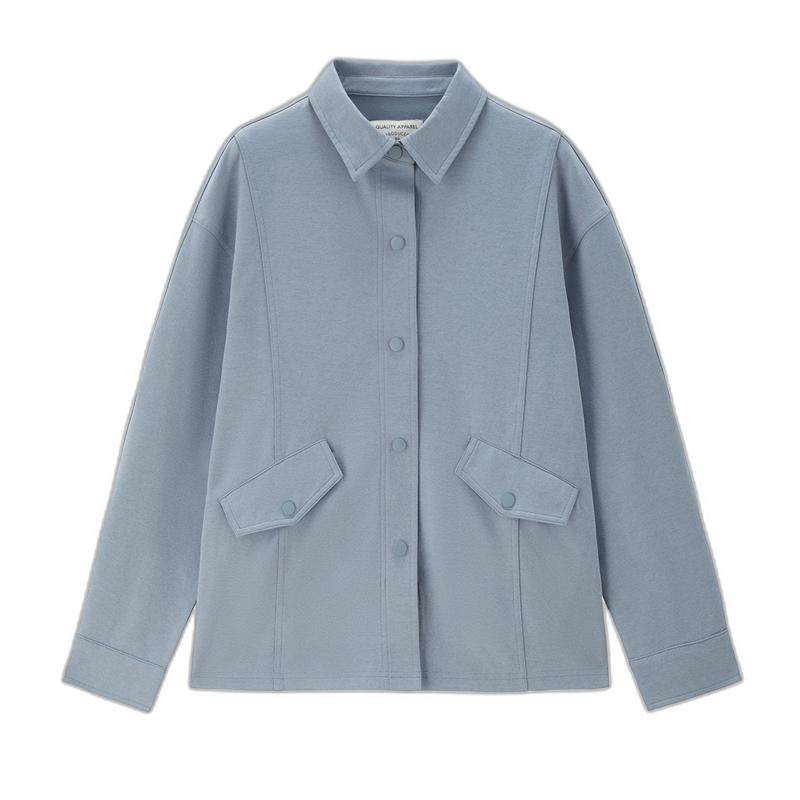 佐丹奴衬衫外套女春季新款简约口袋宽松翻领针织休闲上衣05375471