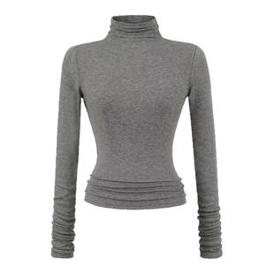 怪力酱 天丝羊毛高领打底衫女秋冬季高级感紧身辣妹气质针织上衣