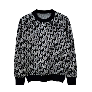 轻奢复古字母提花针织衫男款修身上衣秋冬新款高级黑色套头毛衣男