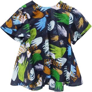 淇木Qimoo童装夏女童时尚俏皮棉麻印花T恤娃娃衫QMT2TP218B