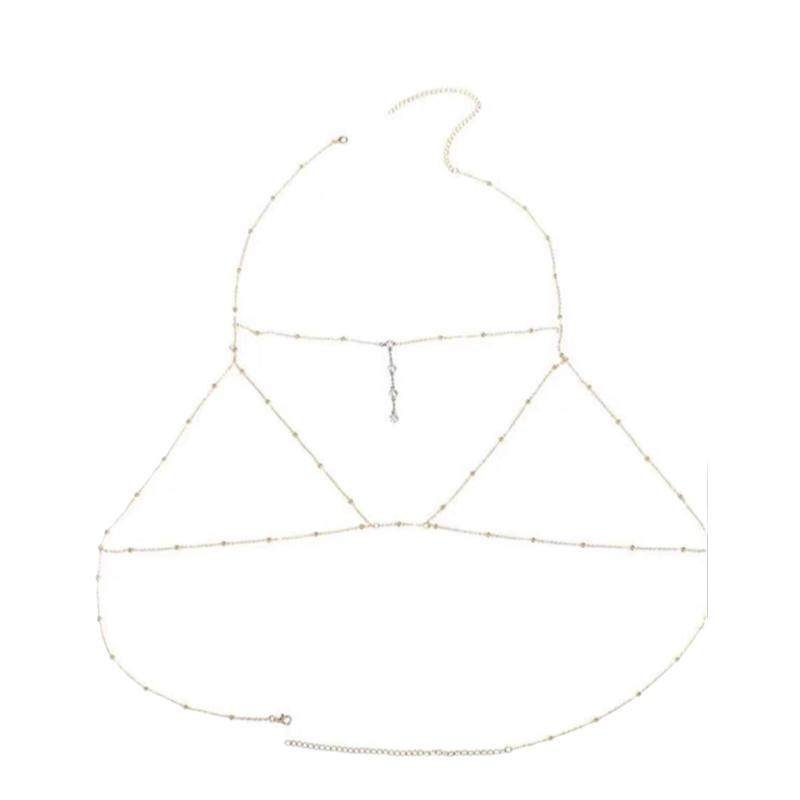 钛钢不掉色~闪钻bikini胸链女身体链性感比基尼立体后背链露背装