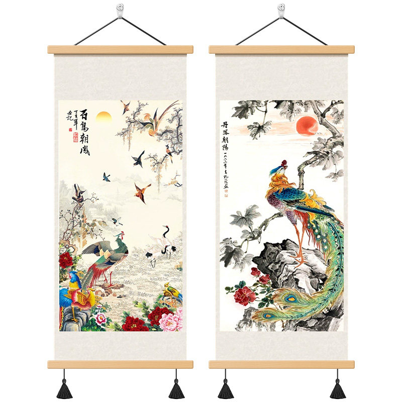 新中式百鸟朝凤图玄关挂画