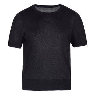 允硕新品时尚百搭气质休闲简约针织女透气吸汗短袖T恤上衣735215