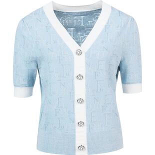 商场同款FF||仿佛春夏针织衫女显瘦V领短袖开衫女减