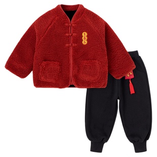 嘟嘟家儿童拜年服套装男童女童冬季新中式外套裤子宝宝新年衣服潮