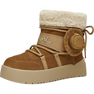 天美意玩具总动员联名胡迪绒绒拿铁厚底加绒雪地靴棉鞋女新款短靴