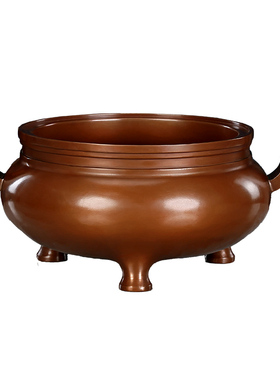 紫铜官帽香炉家用室内上香烧香炉朝冠耳三足香炉宣德炉盘香线