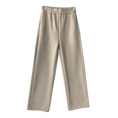 杏色长裤裤子人字纹高腰