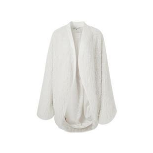 ZHUCHONGYUN春新款雪白色细捻流苏宽松艺术廓形中长款外套