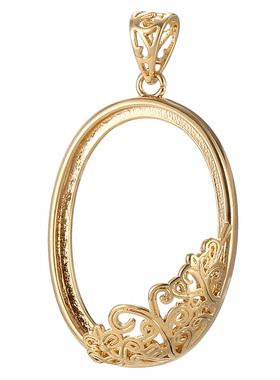 吊坠空托女简约复古椭圆形项坠托