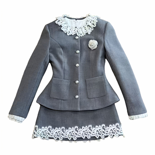 越韩小鱼 蒂安娜小姐 千金风夹棉外套假两件连衣裙名媛风两件套装