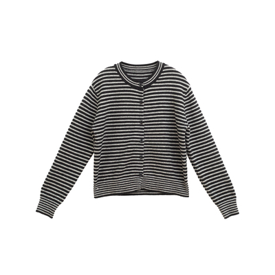 忘城C2010座/安宁/秋冬新款绵羊毛牦牛绒黑白条纹毛衣开衫外套女