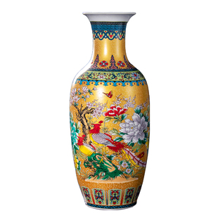 景德镇陶瓷器插花珐琅彩大花瓶三件套中式客厅玄关中式装饰品摆件