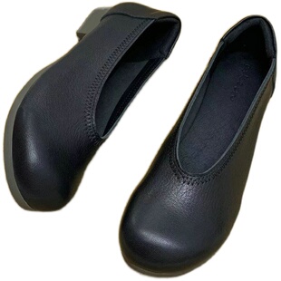 ESKEIN复古文艺舒适妈妈鞋中老年软底奶奶鞋平底圆头单鞋大码真皮