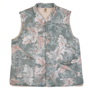 求索新款女士三层加厚羊毛马甲妈妈立领宽松印花中式马夹外穿保暖