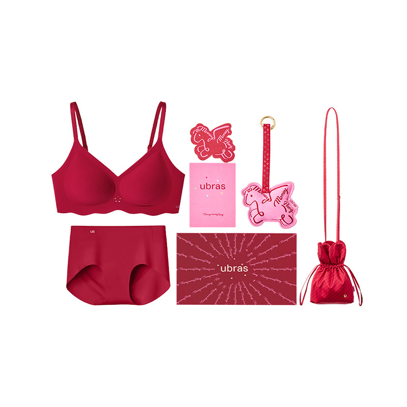 ubras大红盒本命年红色内衣无尺码2026新款舒适无钢圈文胸套装女