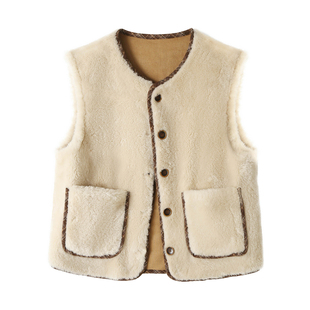 复古双面穿麂皮绒马甲外套女秋冬羊羔绒加厚保暖皮毛一体坎肩马夹