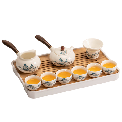 瓷牌茗陶瓷色釉竹制羊脂玉套装