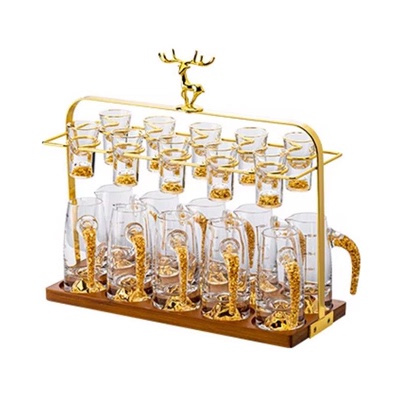 高档水晶轻奢玻璃白酒杯套装家用金箔中式一口小酒杯子分酒器酒具