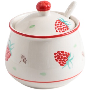 中式陶瓷盐罐单个油泼辣子罐猪油罐厨房家用带盖调味罐调料盒手绘