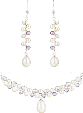 天然珍珠蕾丝通体纯银项链耳环