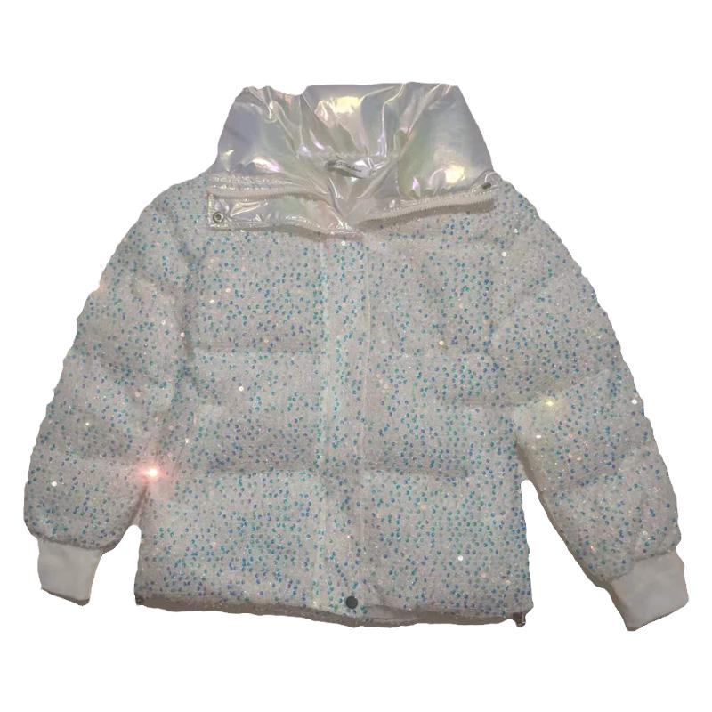 2024秋冬新品明星同款小个子羽绒棉服女短款加厚丝绒亮片外套
