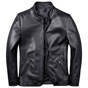 简约百搭真皮皮衣修身短款男士立领皮外套休闲单款时尚潮流皮夹克