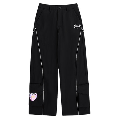 BOYLONDON美式复古潮牌黑色直筒宽松休闲长裤春夏男女同款W34046