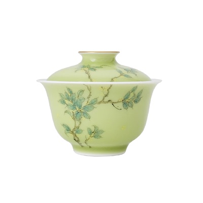 珐琅彩手绘月桂盖碗茶具