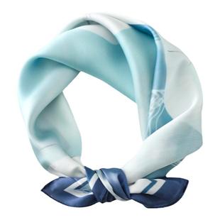 蓝色小方巾油画复古丝巾女春秋夏季百搭职业装饰方巾系脖护颈头饰