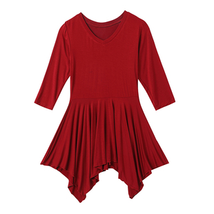 现代舞服装女成人形体艺考V领裙衫款显瘦中国民族古典集训练功服