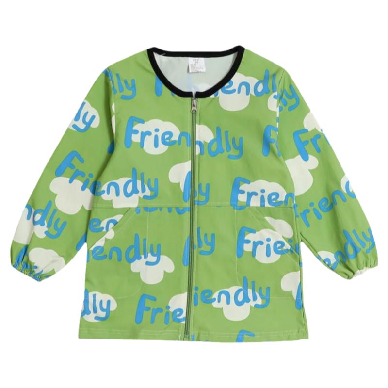 男童防水罩衣长袖拉链画画中大童吃饭防脏围裙小孩羽宝宝绒服罩衫