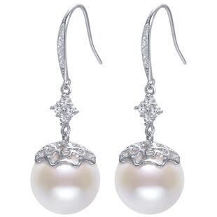 海蒂珠宝 叶秋11-12mm强光大颗淡水珍珠耳环女S925银耳钩正品礼物