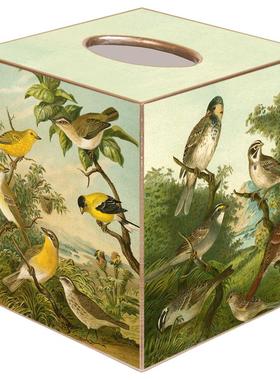 现 纽约下城公园进口古典百鸟园波浪边手工上色木质纸巾盒垃圾桶