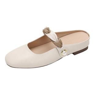 法式包头内增高半拖鞋女2024夏新款外穿一字带懒人半拖凉鞋小码32