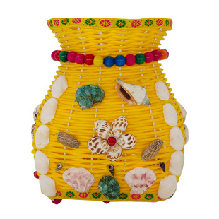 儿童背篓民族风仿藤塑竹编小鱼篓手工艺幼儿园舞蹈演出道具风铃铛