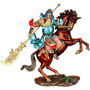 《战无不胜》黄铜骑马关公摆件武财神供奉神像新马年开业乔迁礼物