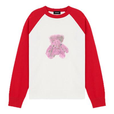 【明星同款】WE11DONE男女同款插肩针织毛衣小熊印花