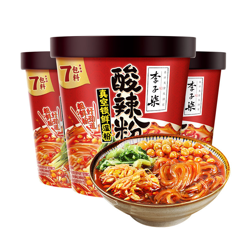 李子柒酸辣粉桶装速食红薯粉懒人免煮冲泡食品四川粉丝米线3桶装